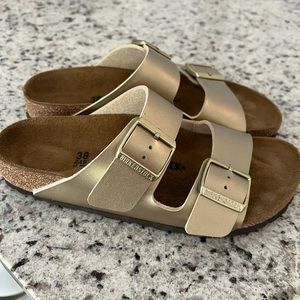 Gold size 38 Birkenstock sandals, worn twice